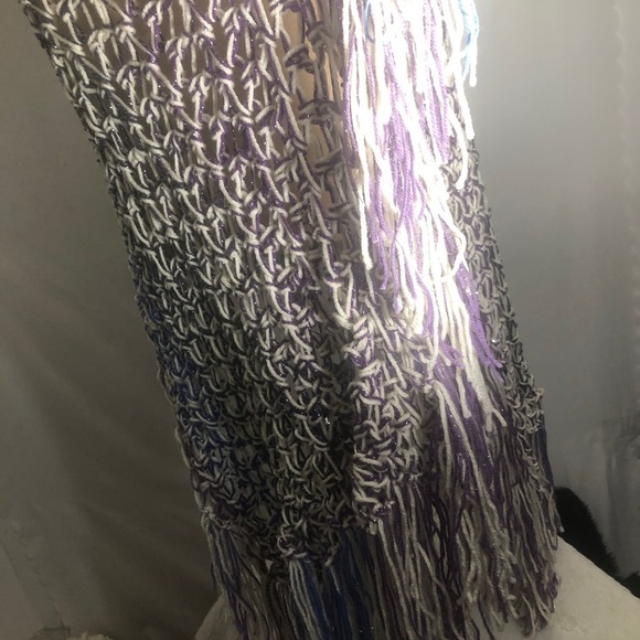 Prayer Shawl. Hand knit. White ,Purple,Blue. NEW. - Picture 2 of 3